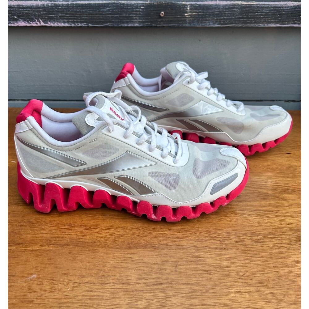 Reebok ZigTech Running Shoes Womens 8.5 White Pink Zig Sole Sneakers - Picture 3 of 9
